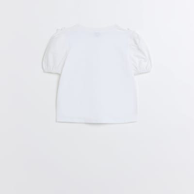 Girls white poplin frill t-shirt