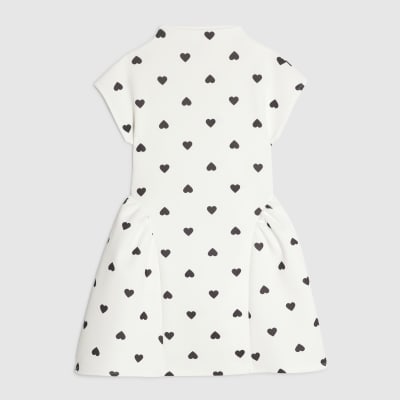 Girls White Premium Heart Dot Prom Dress