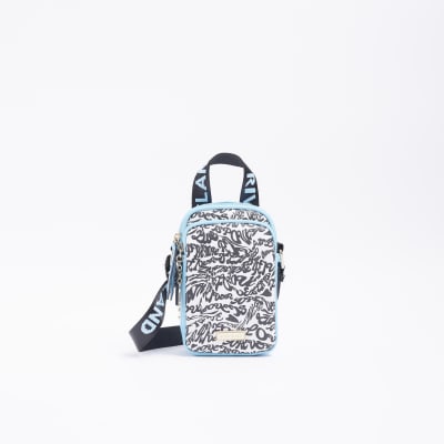Girls white printed PU cross body bag