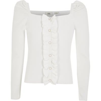 white puff sleeve cardigan