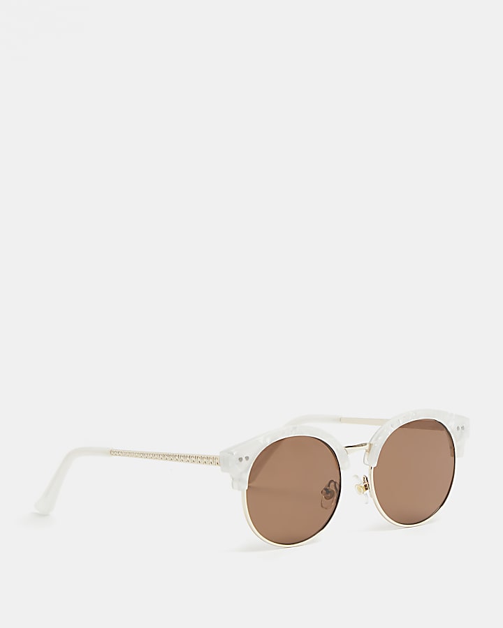 Girls white quartz retro round sunglasses