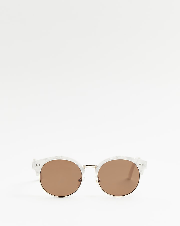 Girls white quartz retro round sunglasses