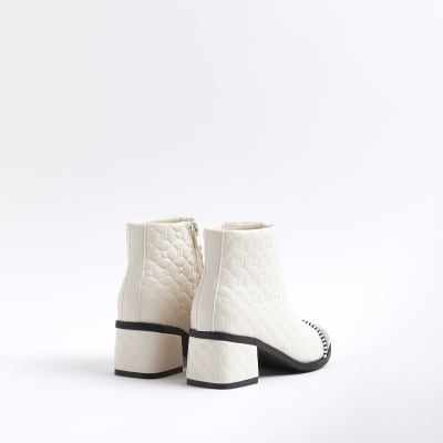 Girls White Quilted Studded Heeled Boots | River Island