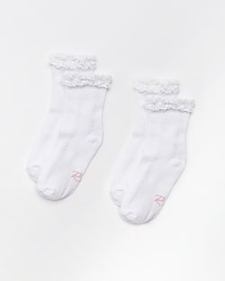 Girls white RI branded frill socks 2 pack