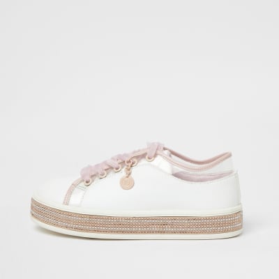 ladies white diamante trainers