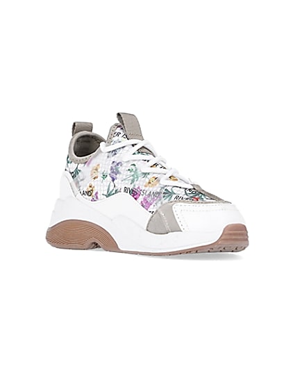 360 degree animation of product Girls white RI floral scuba runner trainers frame-18
