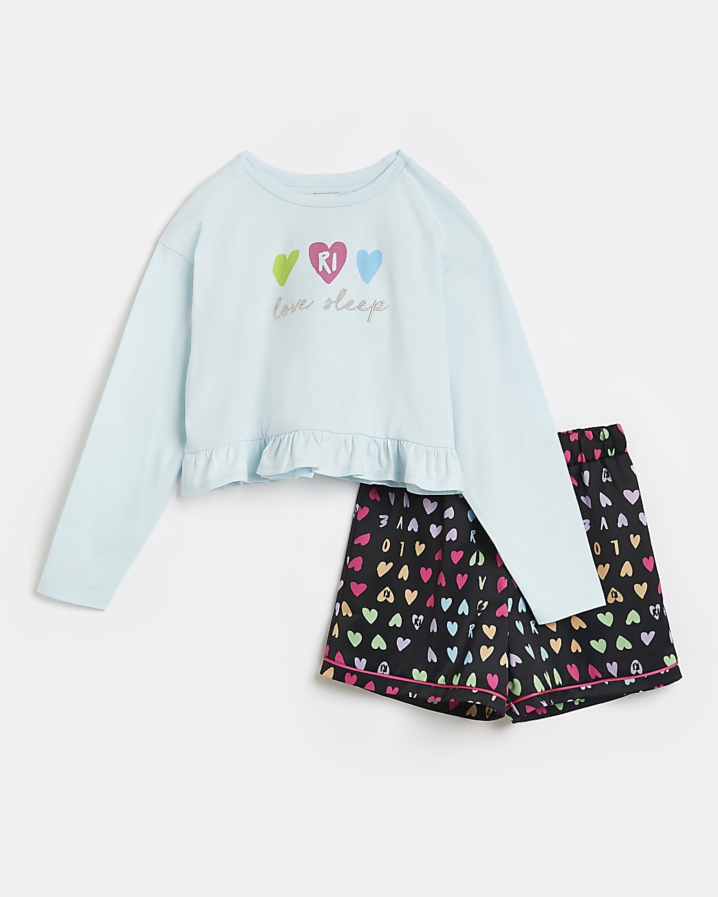 Girls white RI heart print pyjama set