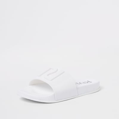river island white sliders