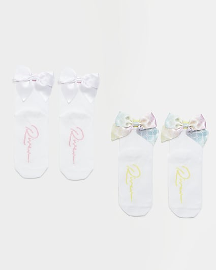 Girls white RI monogram bow socks 2 pack