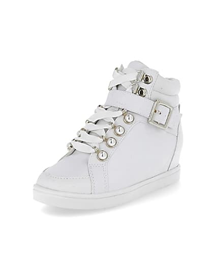 360 degree animation of product Girls white RI monogram high top trainers frame-0