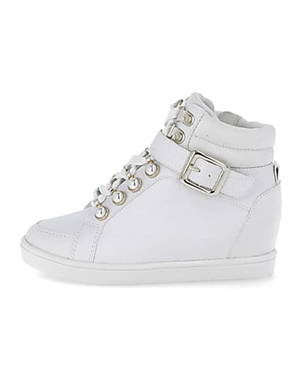 360 degree animation of product Girls white RI monogram high top trainers frame-3