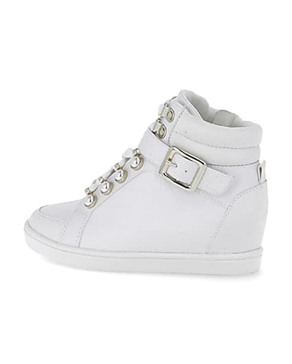 360 degree animation of product Girls white RI monogram high top trainers frame-4