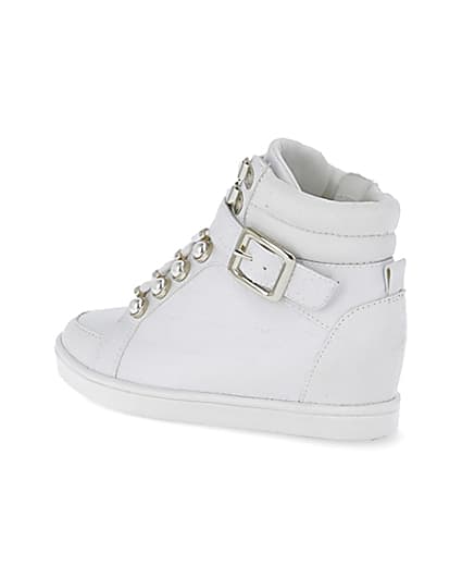 360 degree animation of product Girls white RI monogram high top trainers frame-5