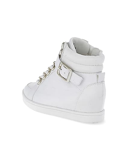360 degree animation of product Girls white RI monogram high top trainers frame-6