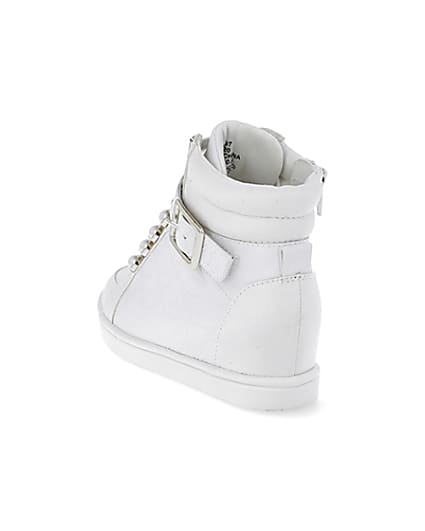 360 degree animation of product Girls white RI monogram high top trainers frame-7