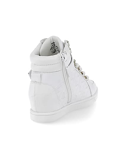 360 degree animation of product Girls white RI monogram high top trainers frame-11