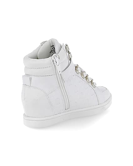 360 degree animation of product Girls white RI monogram high top trainers frame-12