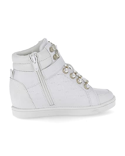 360 degree animation of product Girls white RI monogram high top trainers frame-14
