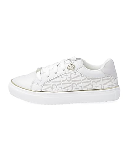 360 degree animation of product Girls white RI print trainers frame-3
