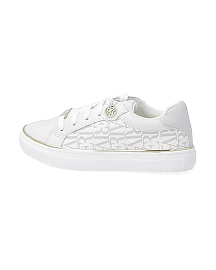 360 degree animation of product Girls white RI print trainers frame-4