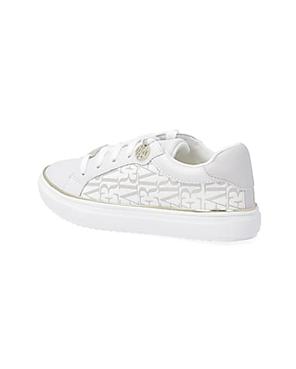360 degree animation of product Girls white RI print trainers frame-5