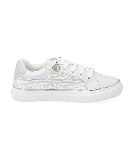 360 degree animation of product Girls white RI print trainers frame-15