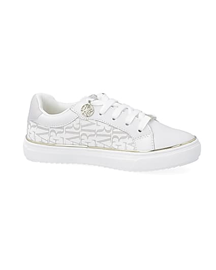 360 degree animation of product Girls white RI print trainers frame-16