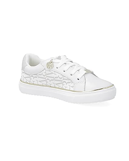 360 degree animation of product Girls white RI print trainers frame-17