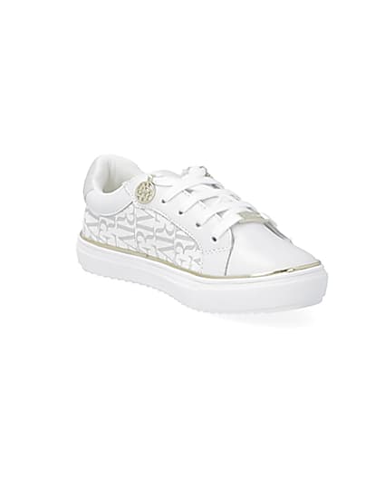 360 degree animation of product Girls white RI print trainers frame-18