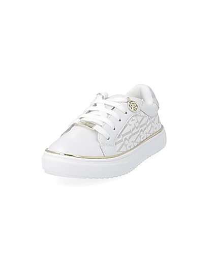 360 degree animation of product Girls white RI print trainers frame-23