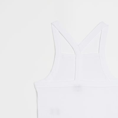 Girls white rib crop vest top