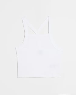 Girls white rib crop vest top