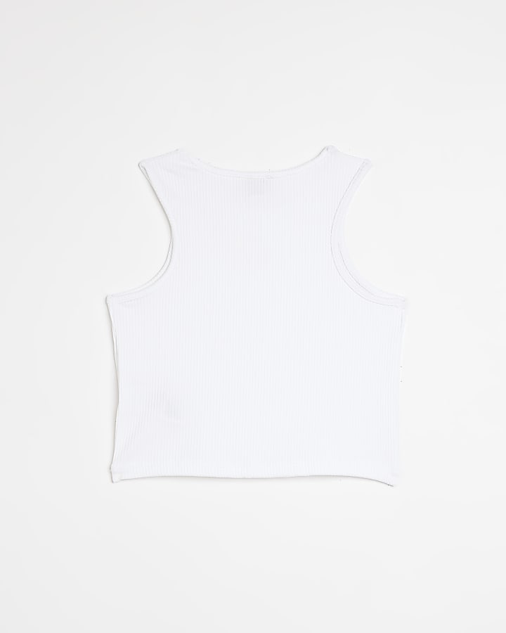 Girls white ribbed cut out racer top