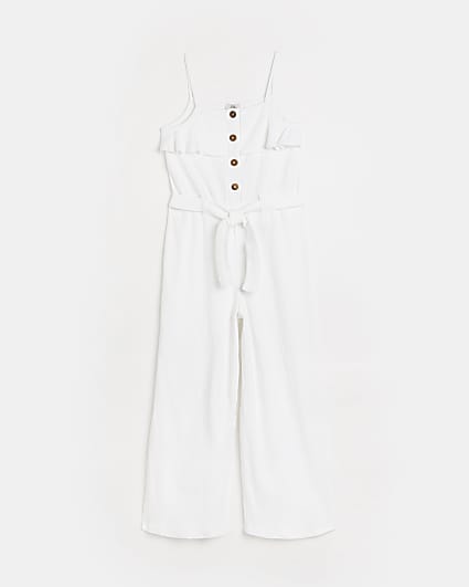 Girls white ribbed jumpsuit