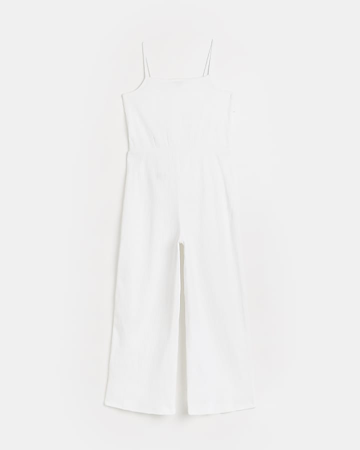 Girls white ribbed jumpsuit