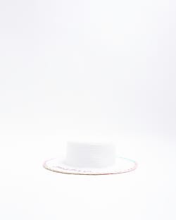 Girls white ribbon Straw Hat