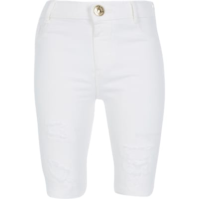 white denim cycling shorts