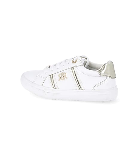 360 degree animation of product Girls white RIR pearl trim trainers frame-4