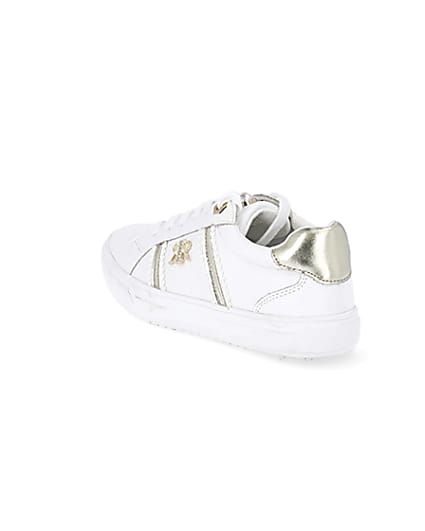 360 degree animation of product Girls white RIR pearl trim trainers frame-6