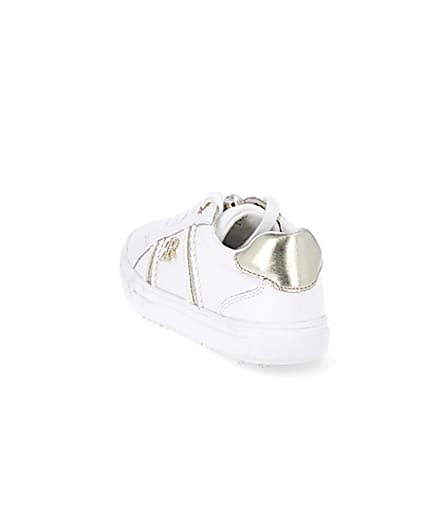 360 degree animation of product Girls white RIR pearl trim trainers frame-7