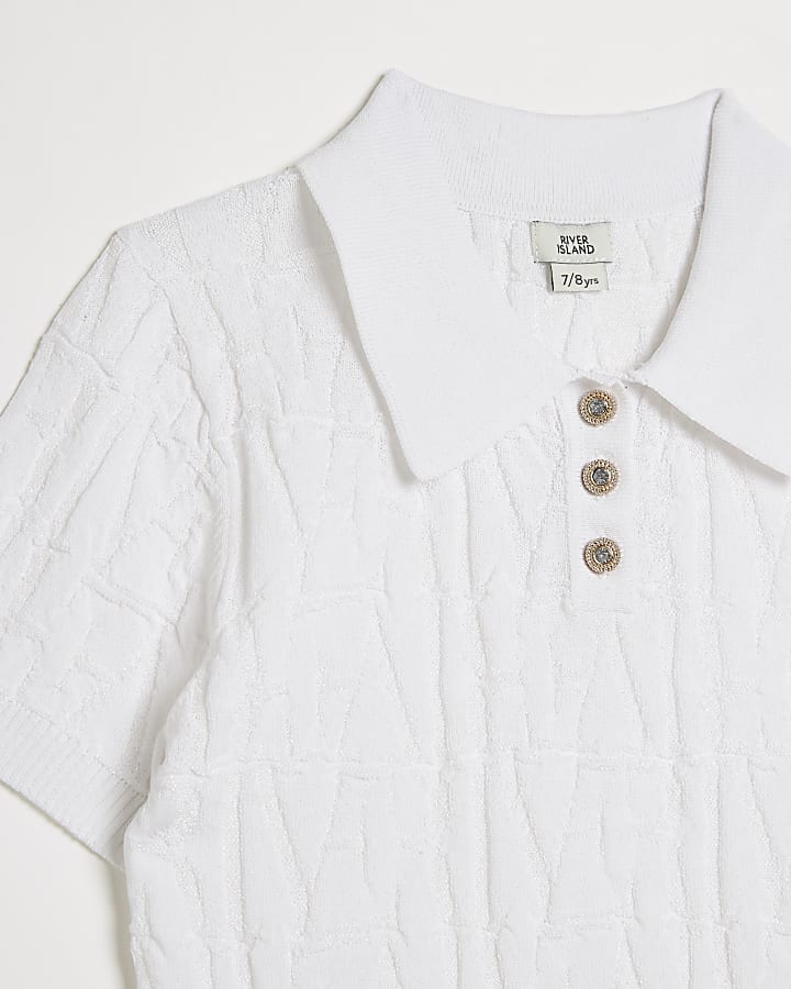 Girls white River textured polo shirt