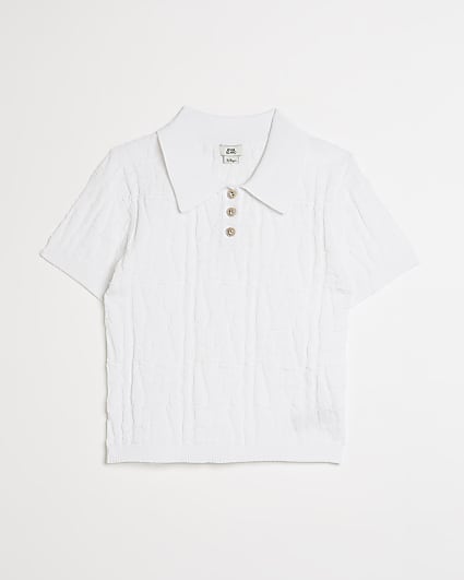 Girls white River textured polo shirt