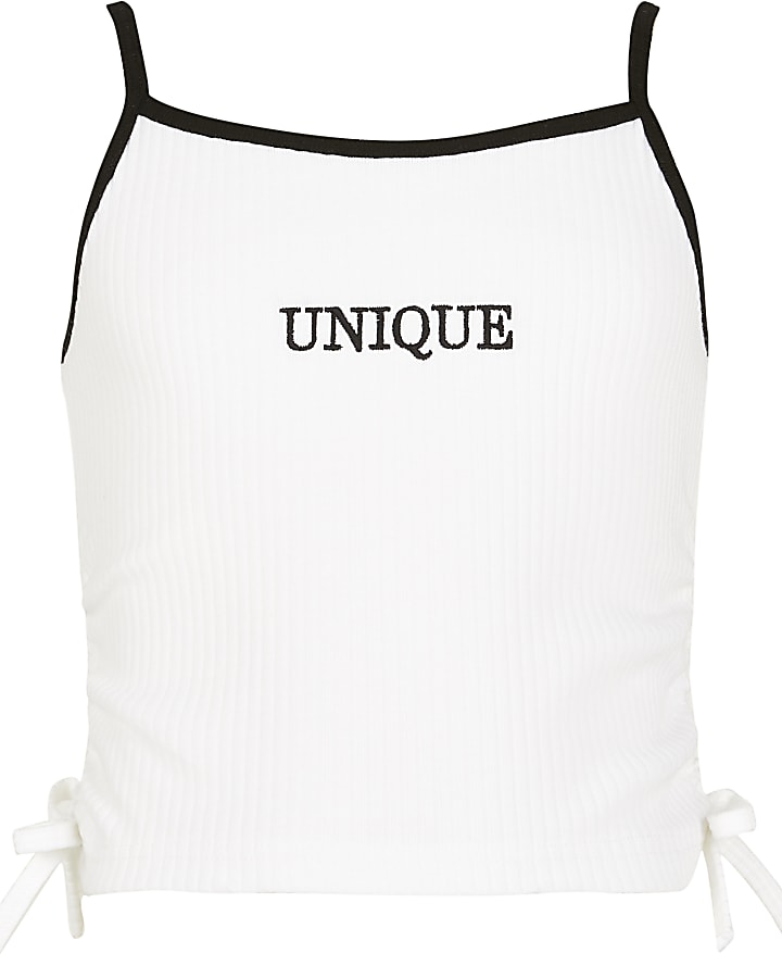 Girls white ruched cami top
