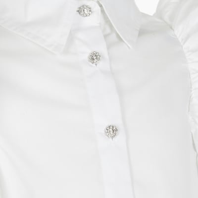 white ruffle shirt