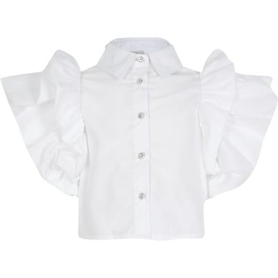 white ruffle shirt