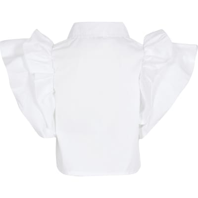 white ruffle sleeve blouse