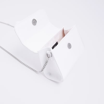 Girls white satin bow satchel bag