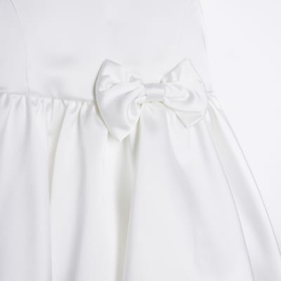 Girls white satin bow skater dress