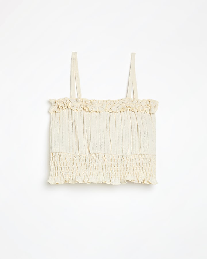 Girls white shirred embroidered camisole