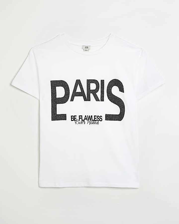 Girls White Short Sleeve Paris T-shirt